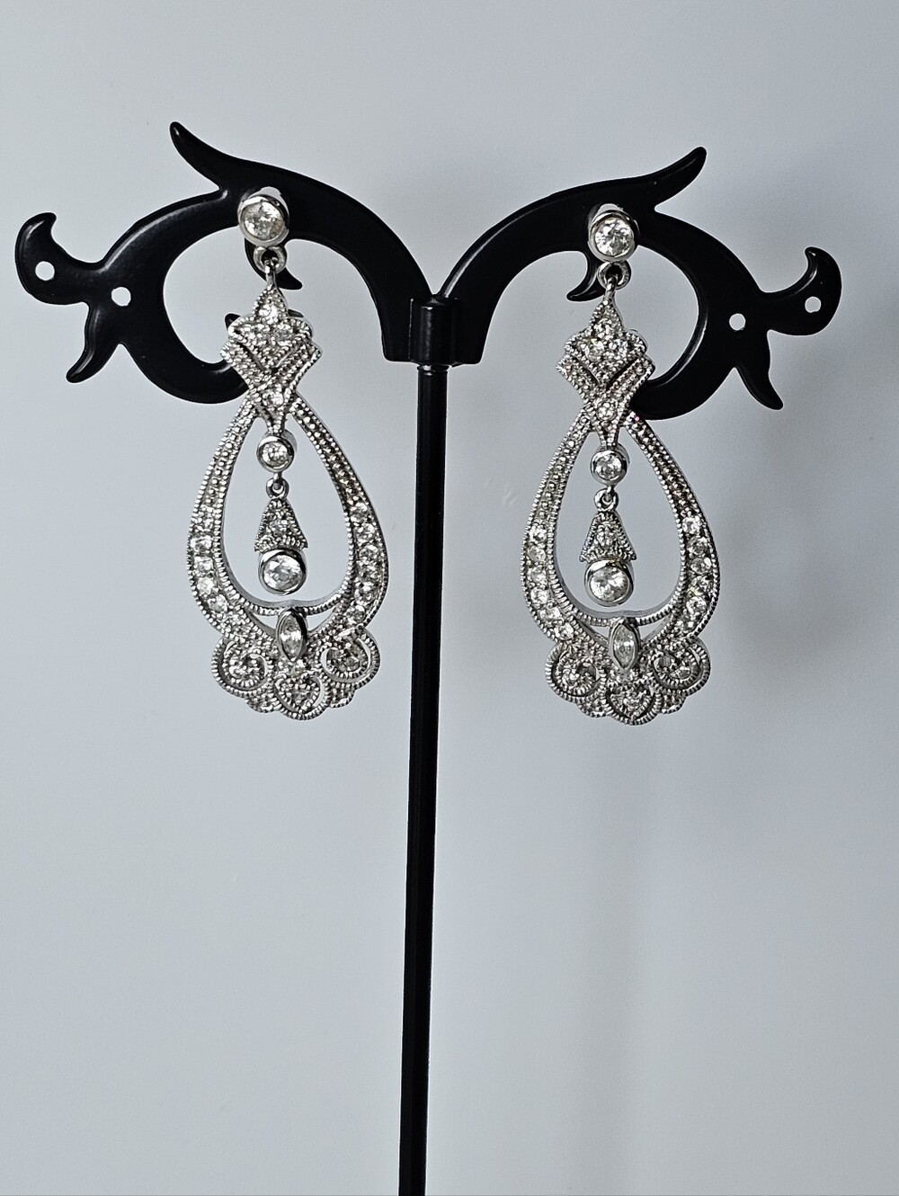 Edwardian Openwork Filigree Drop Earrings  Sterling Silver! - Picture 2 of 6